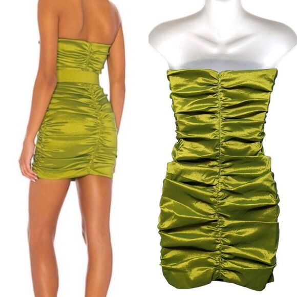 MAJORELLE Kaci Ruched Strapless Mini Dress Lime Green XS - Picture 6 of 13